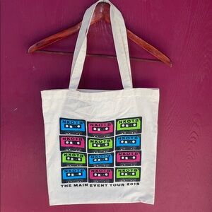 Cream Tote Bag with Colorful Cassette Print